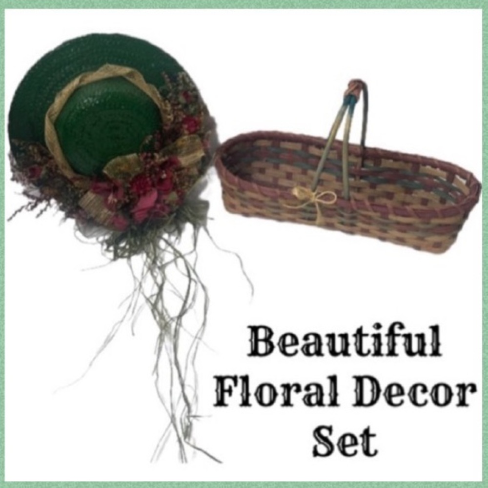 Floral Hat & Basket French Cottage Farmhouse Vintage Style Shabby Chic Victorian